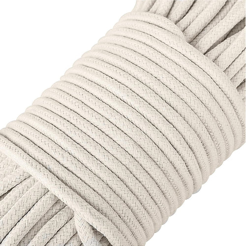 1/4 Inch Natural Cotton Rope, White Craft Rope Clothesline, Used for DIY Rope Baskets, Handicrafts, Candle Wicks, etc, 6MM, 52 Feet.