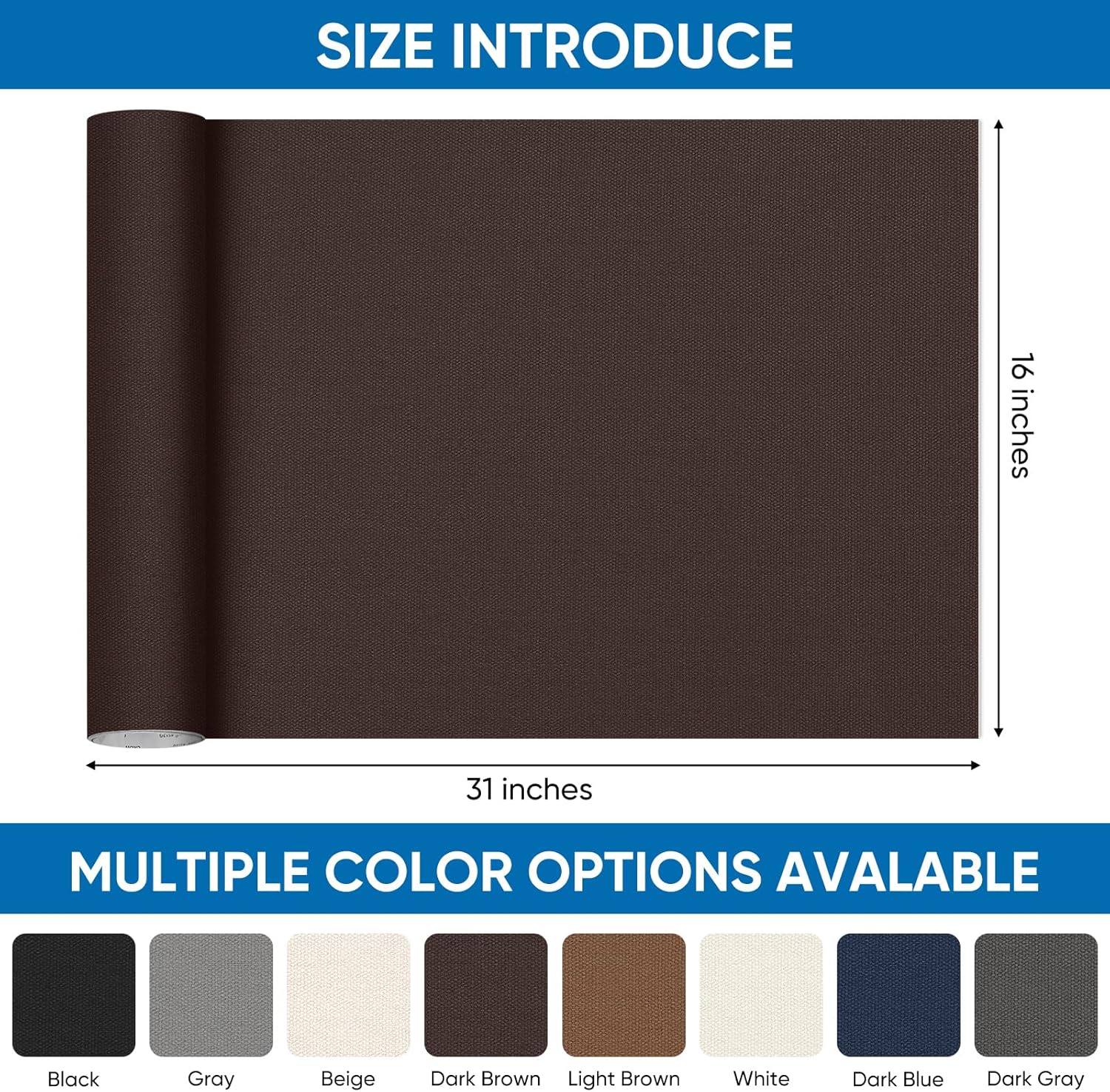 Oversized Canvas Patch 16 "x31, Self-Adhesive Waterproof Canvas Patch Set for Repairing Tents, Couch, Boat Covers, Camping Chairs, Awnings, Car Seats.(Dark Brown)