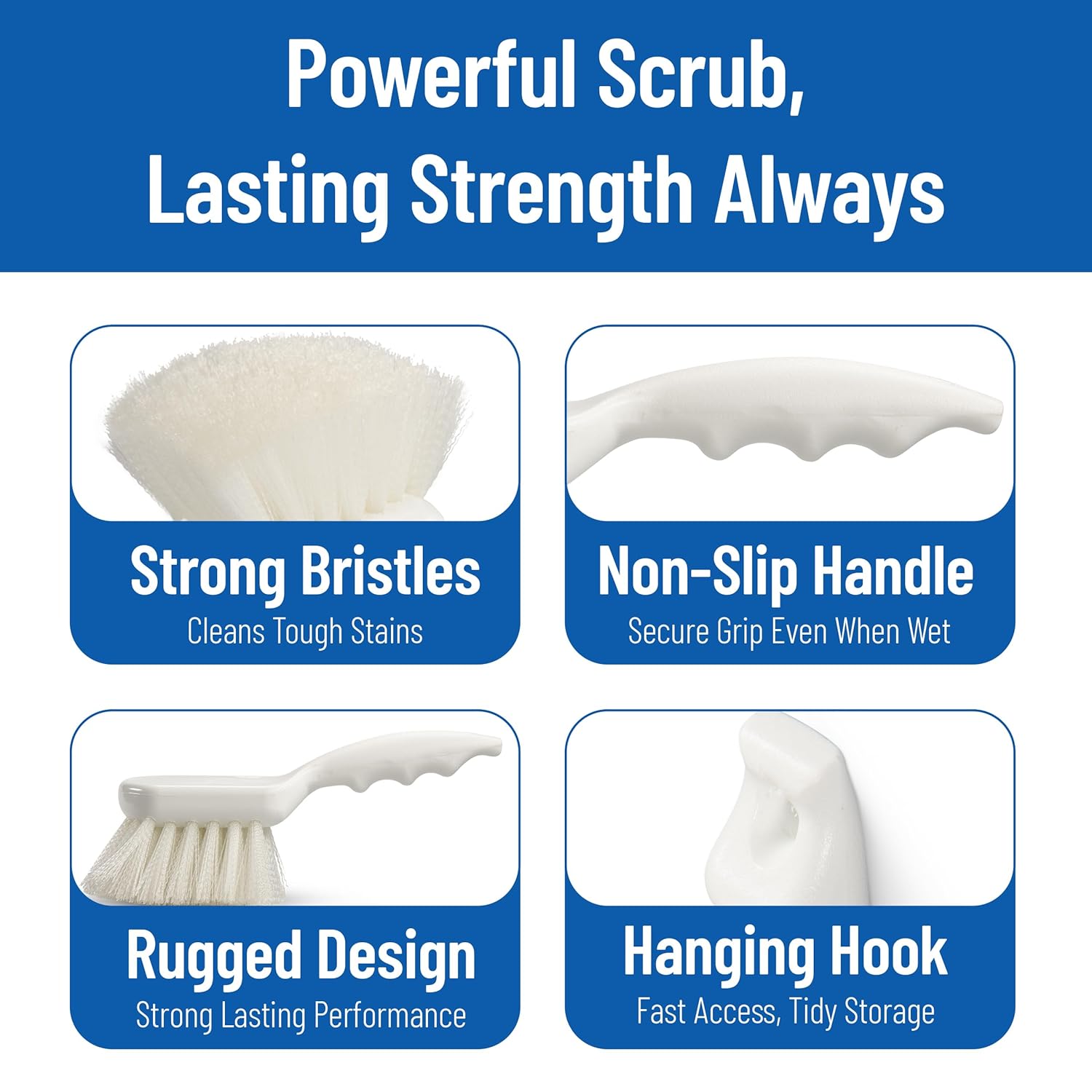 SPARTA 3662000 Flo-Pac Plastic Handle Utility Scrub Brush, Nylon Bristles, 2" Bristle Trim, 8" Length, White, 1 Count (Pack of 1)