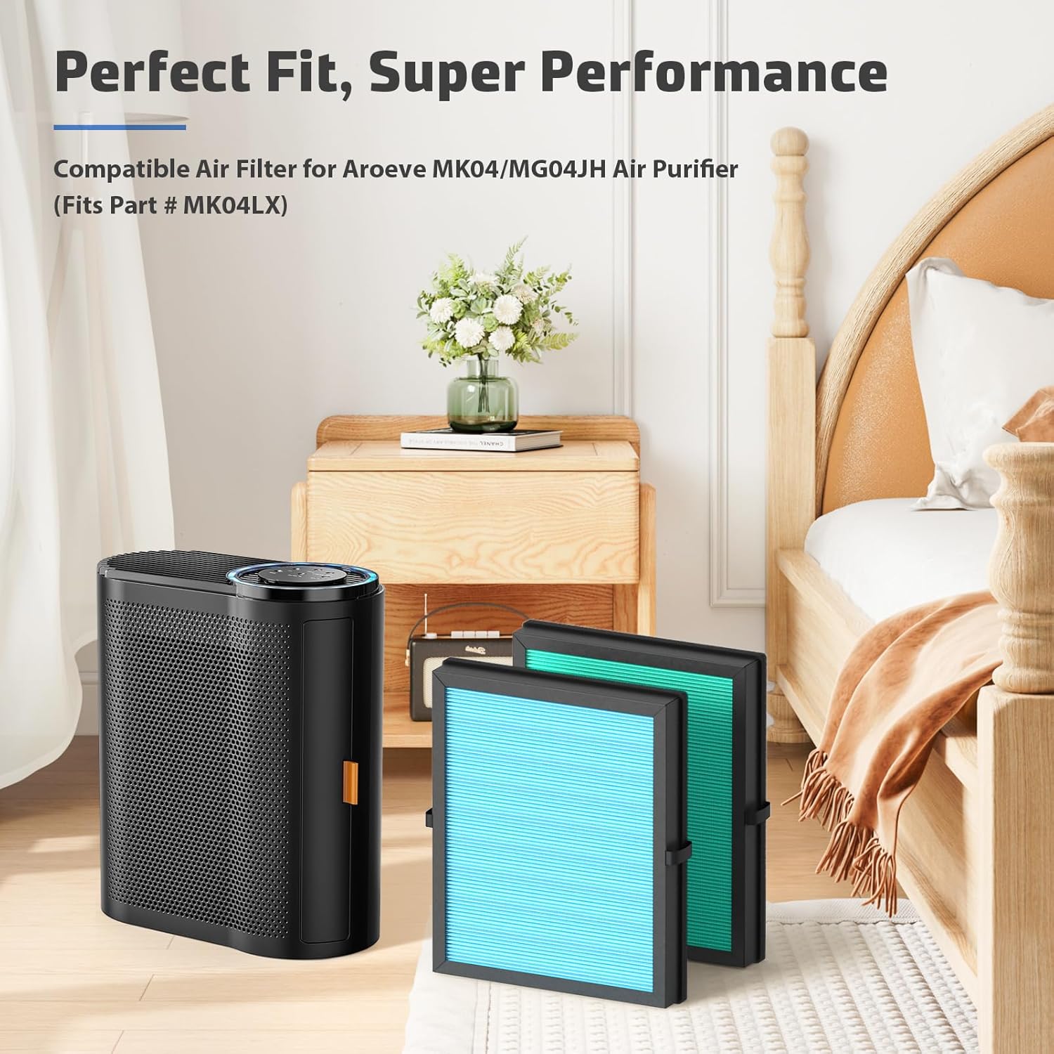 2-Pack MK04 Air Filter Replacement for Aroeve MK04/MG04JH Air Purifier - 4-in-1 H13 True HEPA Filter for Dust, Pet Dander, Smoke, and Pollen (Standard Version)