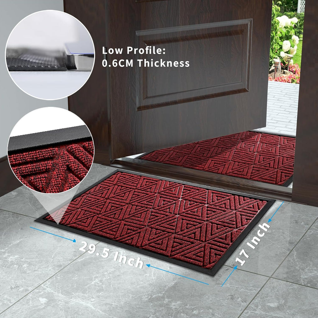 Yimobra Outdoor Mats for Front Door 29.5x17, All-Weather Waterproof Non-Slip Outdoor Door Mat Outside Eentrance, Garage/Patio Entryway Indoor Doormat, Easy Clean, Black Red