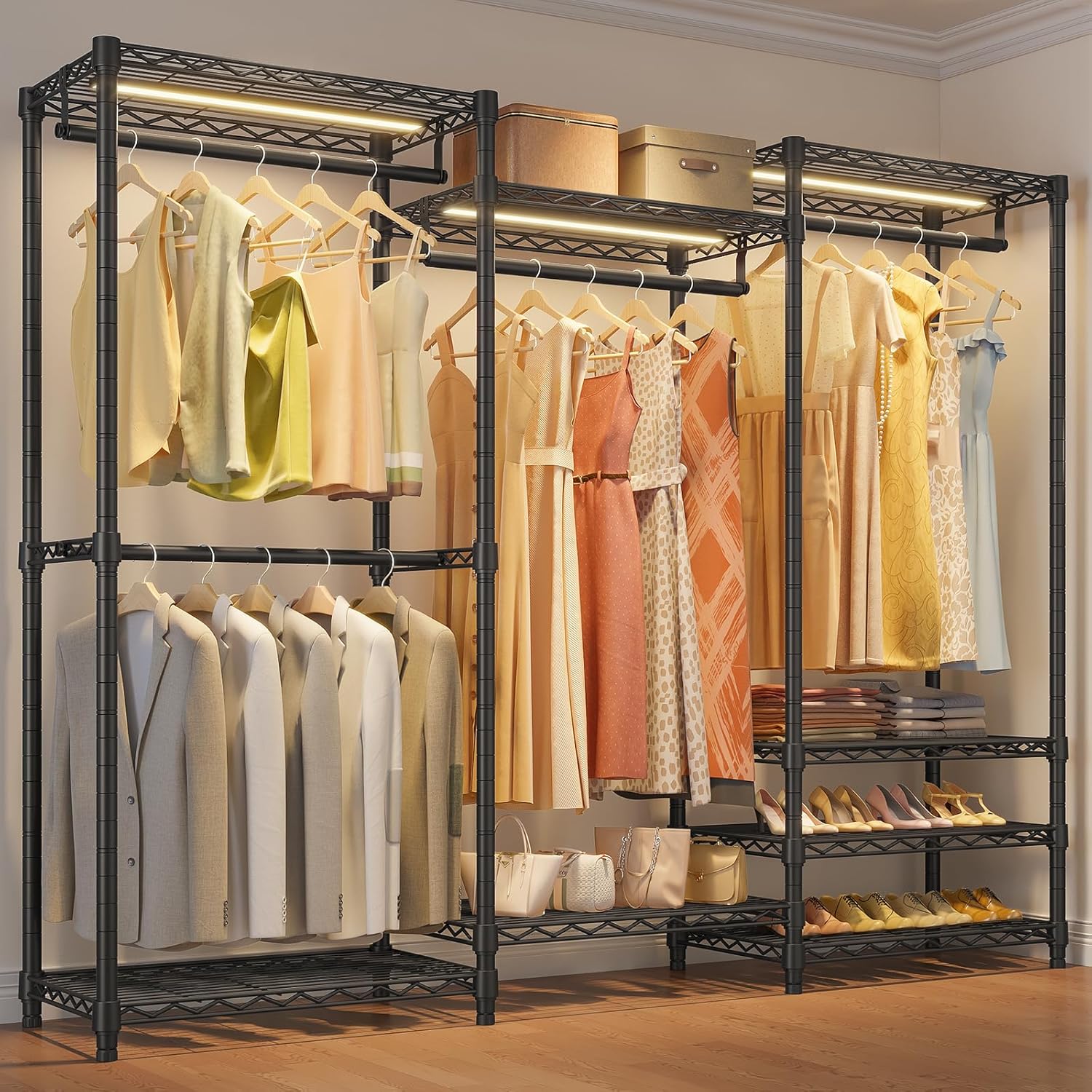 VIPEK V5L Garment Rack Heavy Duty Clothes Racks with Dimmable LED Light, 3000K Warm White, Portable Closet Wardrobe Freestanding Metal Clothing Racks for Hanging Clothes, Max Load 890lbs, Black