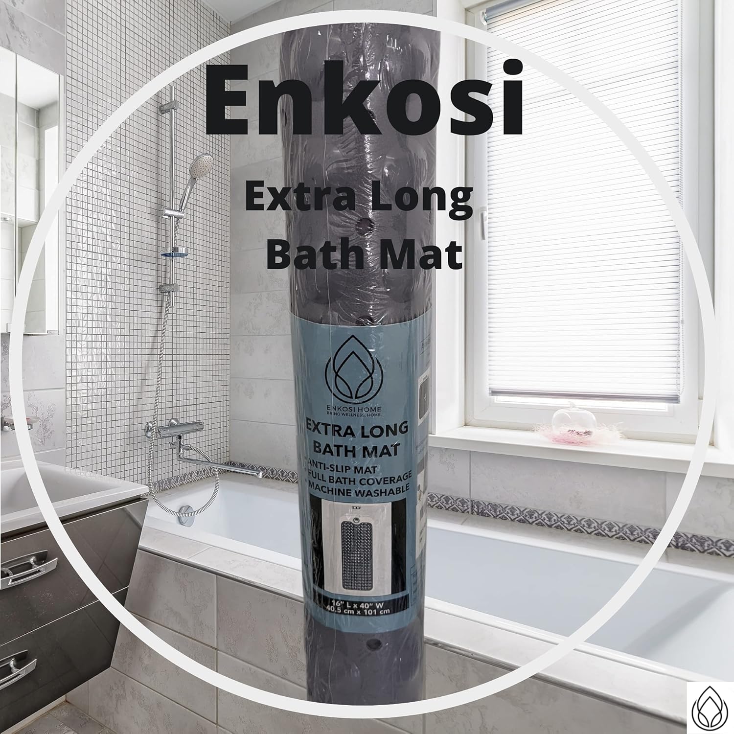 ENKOSI Bath Mat - Large Non Slip Bathtub & Shower Mat - Extra Long 40 x 16 Inch Bathroom Mats for Tub Nonslip Anti Slip Bathmats (40x16 Clear Green 1-Pack)