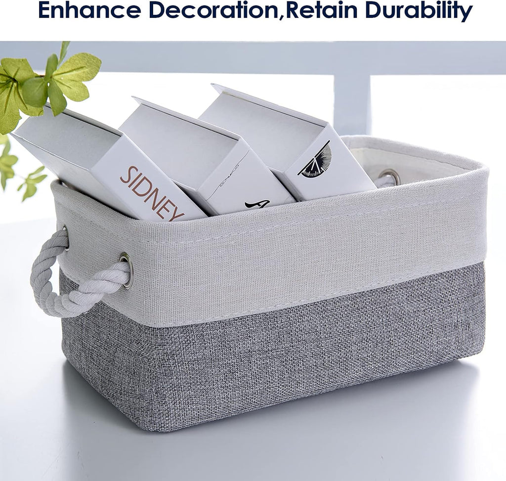 TheWarmHome Small Storage Baskets for Organizing,Storage Baskets for Shelves,Small Fabric Storage Bins W/Handles For Closet Nursery Toy Decorative Foldable (White&Grey, 11.8L*7.9W*5.2H-6 Pack)