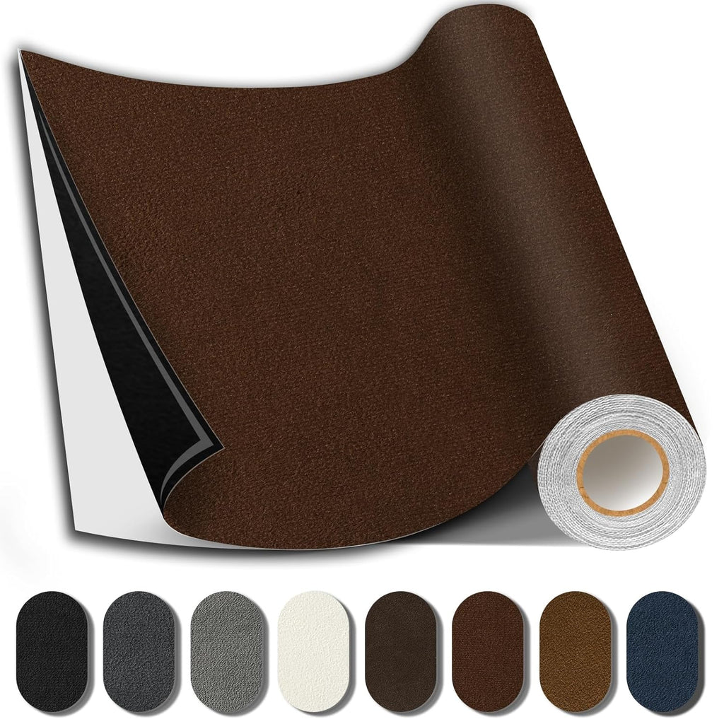 Suede Repair Patch, Large Fabric Repair Tape, Self-Adhesive Fabric Patches for Furniture, Couch, Sofa, Car Interior, Shoes, Hand Bag, Clothing (Dark Brown, 3.5X79 Inch)