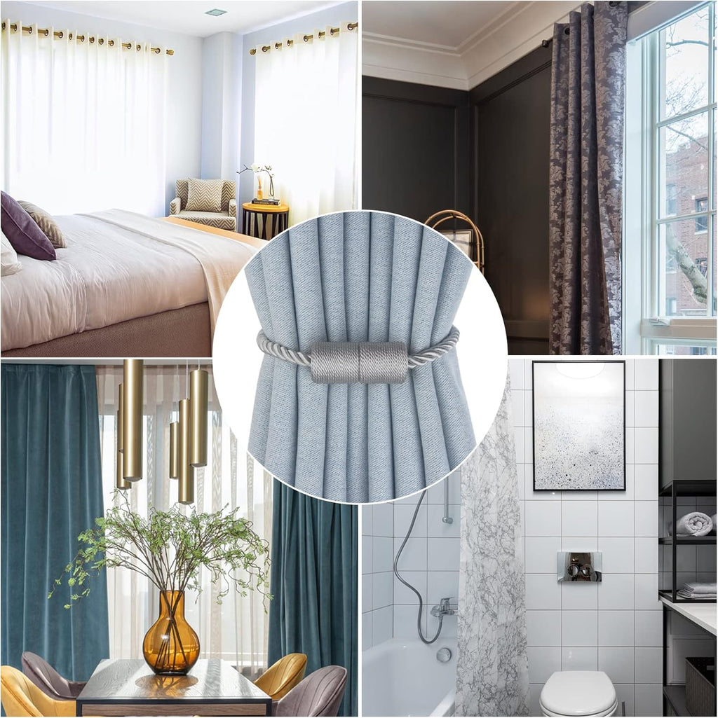 Magnetic Curtain Tiebacks 4 Pack Grey Curtain Rope Tieback Curtain Holders for Drapes Modern Tie Backs Decorative Curtain Holdbacks