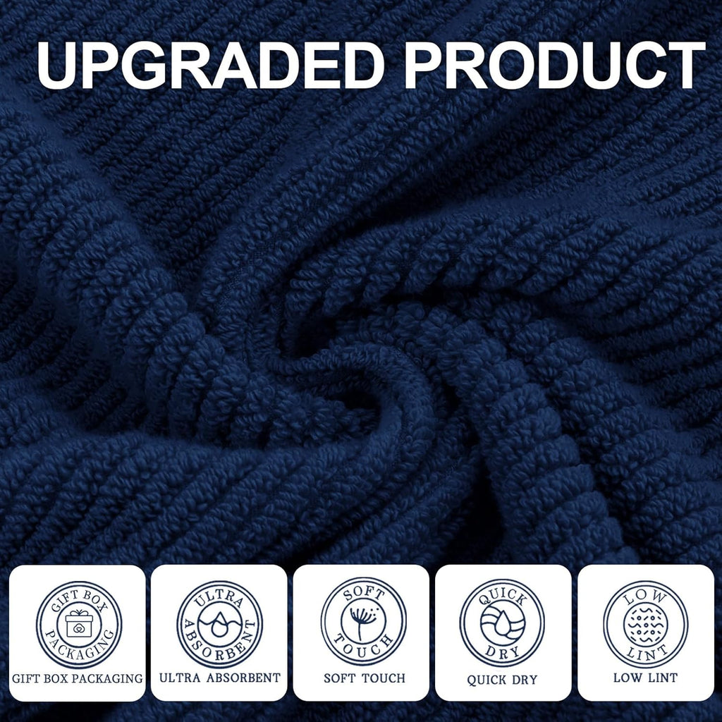 VOOVA & MOVAS Bathroom Hand Towels Set of 4, 18"x 28" - 100% Cotton | Lightweight | Thick | Quick Dry | Soft | Absorbent, Blue Hand Towels for Bathroom, Towel Gift Set, Navy Blue