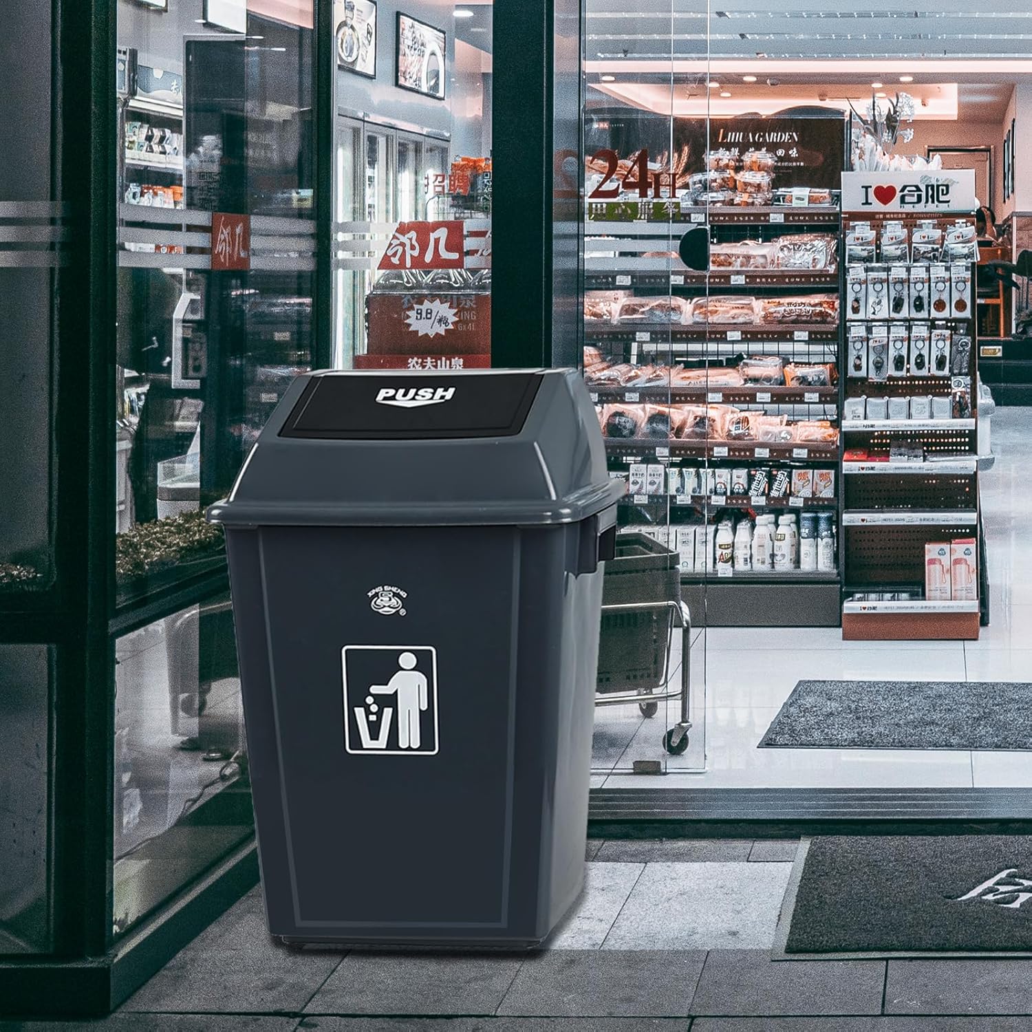 4 Packs 13 Gallon Commercial Heavy-Duty Trash/Garbage Can, Swing Lid Waste Container for Home/Garage/Kitchen/Outdoor/Driveway