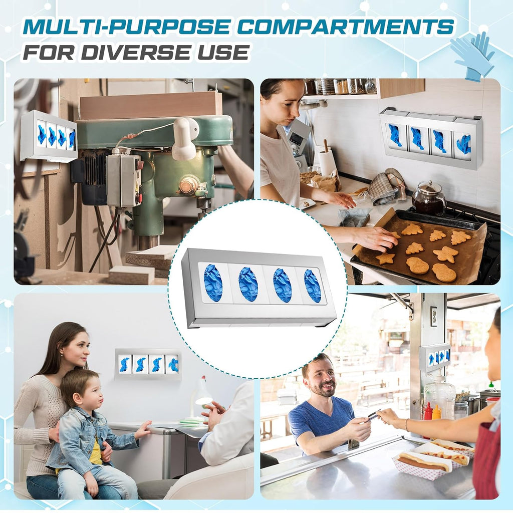 Blulu 2 Pack Glove Box Holder/Dispenser Stainless Steel Quad Wall Mounted Glove Box Organizer,10"H x 21"W x 3 3/4"D
