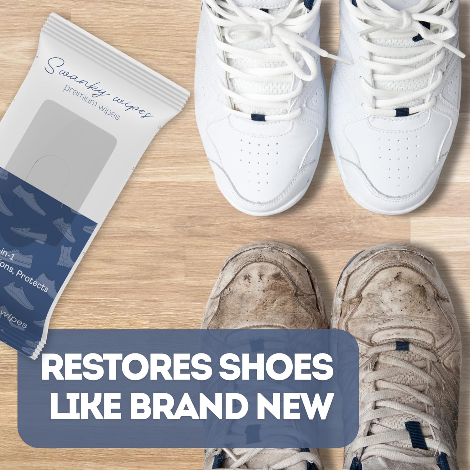 Swanky Shoe Cleaner Wipes - Leather and Sneaker Cleaner, Removes Dirt, Grime and Stains, Quick & Easy Shoe Sole and Boot Cleaning Wipes, Essential Shoe Cleaning Supplies - Soft Wipes, 30 Count