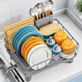 Dish Drying Rack for Kitchen Counter, Space-Saving Dish Rack, Multifunctional Dish Drainer Rack, Sink Kitchen Dishes Strainer, Dryer Rack with Drain Board, and Cutlery Holder,Small Size Gray