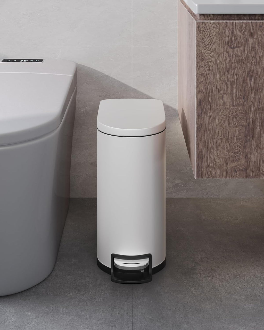 Garvee 13 Gal (50L) and 2.6 Gal (10L) Metal Trash Can Combo Set, Rustproof Garbage Can with Lid, Step-on Trash Bin with Inner Bucket, Rear Handle, White