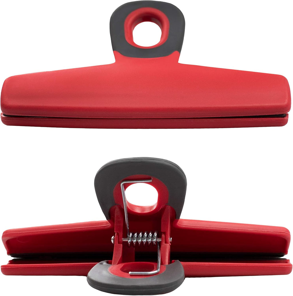 COOK WITH COLOR Wide Heavy Duty Chip Clips, Large Bag Clips for Food Storage, Pack of 4, Red