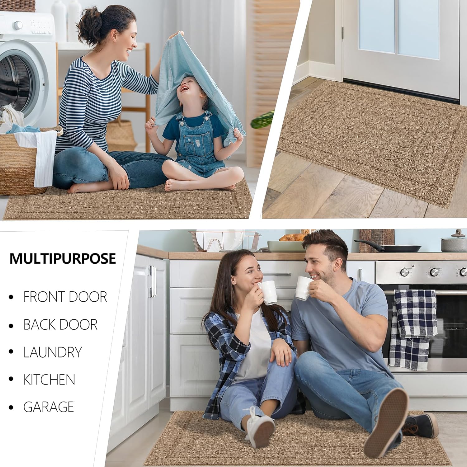 FONEYI Indoor Door Mat 36" x 59", Dirt Trapper Door Mats Non-Slip Entryway Rugs Washable, Absorbent Resist Dirt Welcome Mat, Low Profile Inside Floor Mats for Front Back Door and Entryway, Beige