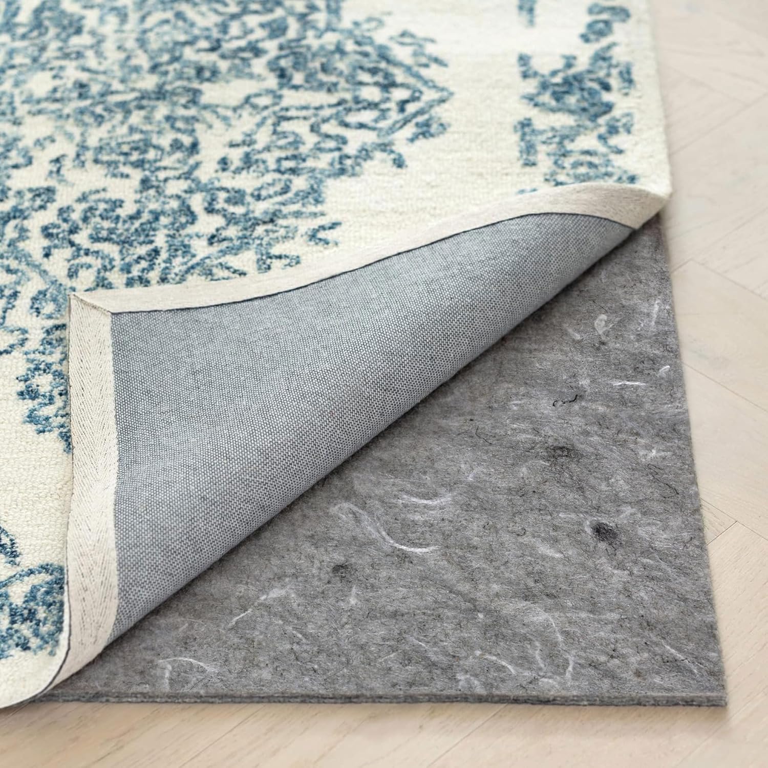 RUGPADUSA - Dual Surface - 12'x15' - 1/8" Thick - Felt + Rubber - Non-Slip Backing Rug Pad - Adds Low-Profile Comfort and Protection