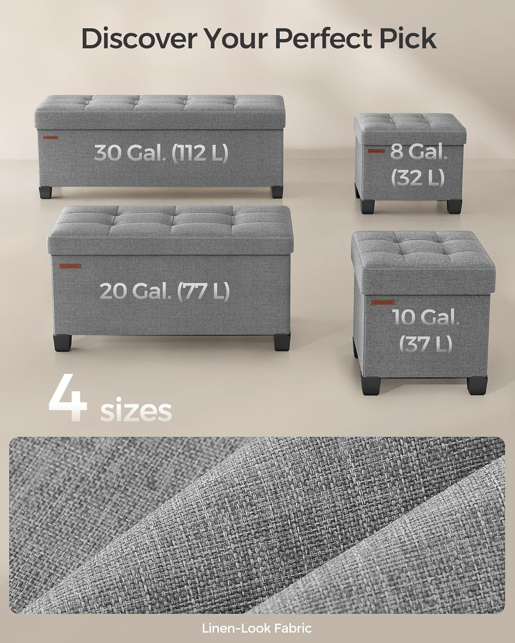 SONGMICS Storage Ottoman Bench, Foldable Foot Rest with Legs, 15 x 43 x 15.7 Inches, End of Bed Bench, Storage Chest, Load up to 660 lb, for Living Room, Bedroom, Entryway, Dove Gray ULSF018G02