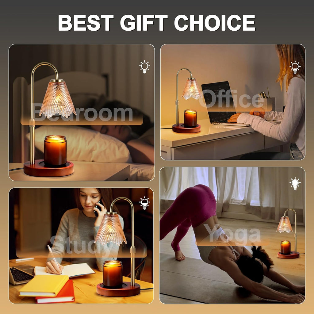 Candle Warmer lamp with Timer & Dimmer Birthday Gifts for Women Mom, House Warming Gifts New Home Decor, Wax Melt Warmer for Jar Candles, Home Bedroom Decor with 2 Bulbs(Leafy Amber)