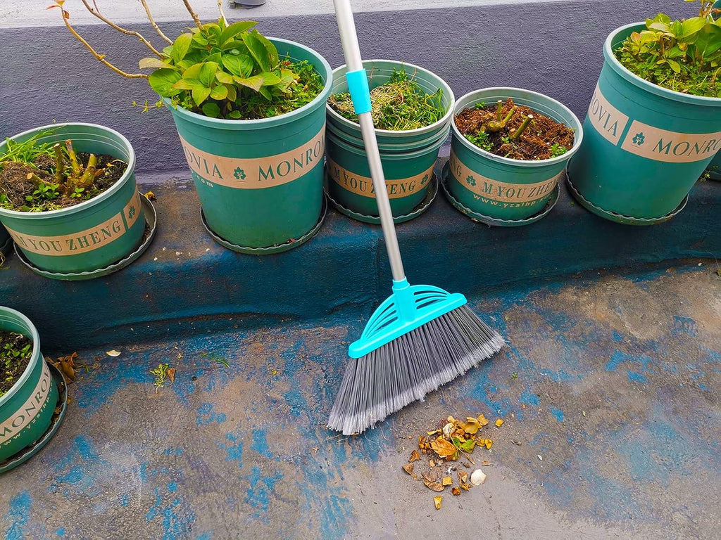 Three-Section Telescopic Aluminum Alloy Rod Long-Handled Broom (Light Blue)