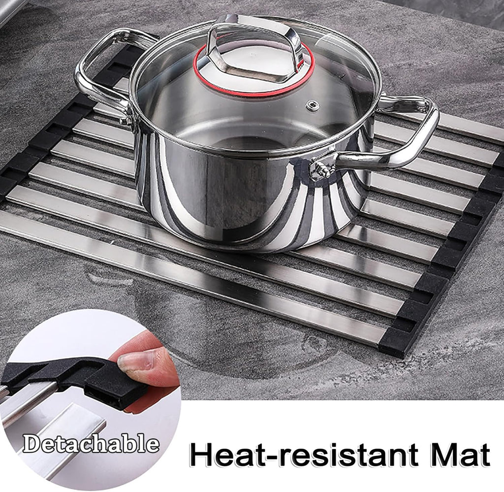 Foldable Dish Drying Rack for Kitchen Sink, Over The Sink Dish Drying Rack, Counter Storage Rack, Stainless Steel Drainer