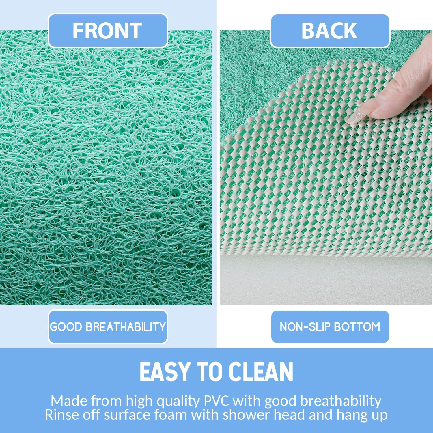 Non-Slip Bathtub Mat, 2 Pack Anti Slip Shower Mat, Fast Drying Bathtub Mats, Foot Scrubber Mat, Anti Slip Mat for Tub, Floor, Bathroom, Kitchen, Home, Hotel (Light Green 24"×16"+24"×16")
