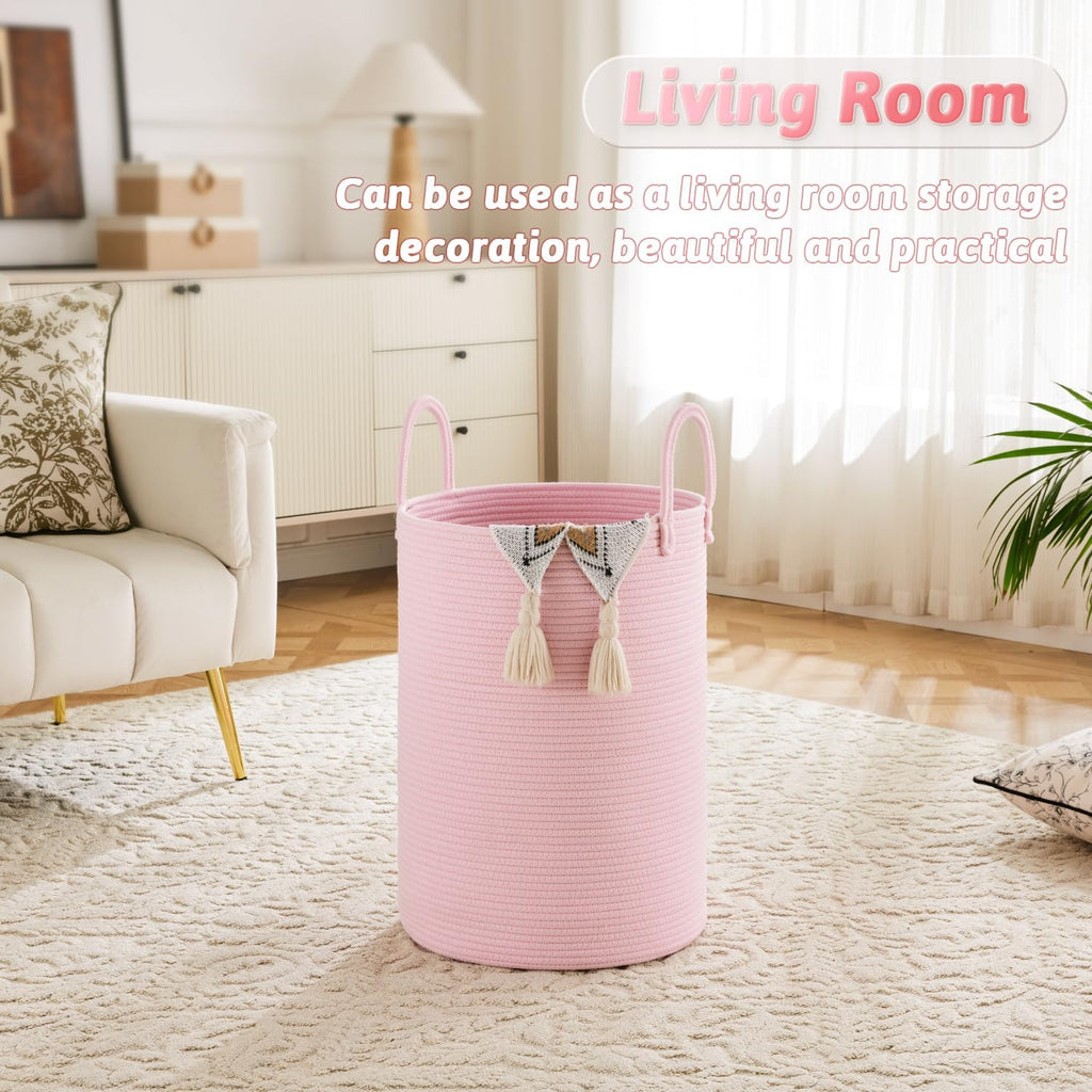 Laundry Basket,Woven Cotton Rope Laundry Hamper,100L for Decorative Storage of Dirty Clothes,Toys and Blankets in Bathroom,Baby Room and Living Room