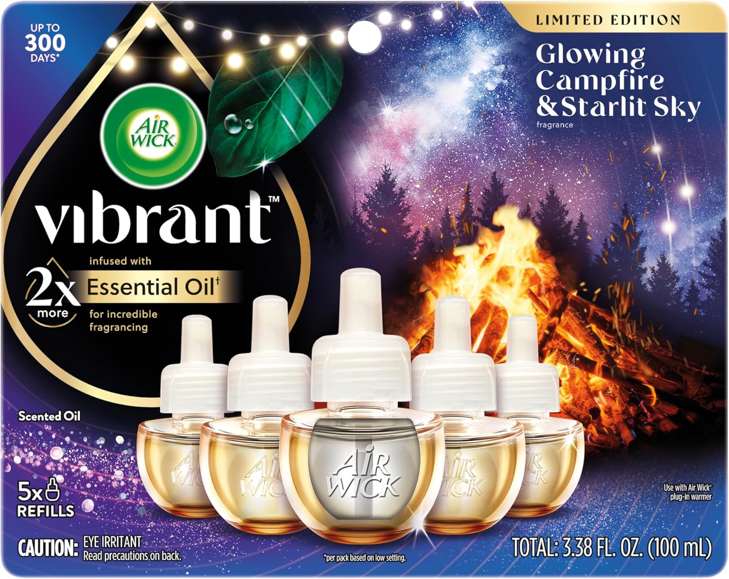 Air Wick Plug In Vibrant Scented Oils Refills, Campfire & Starlit Sky, 5 ct