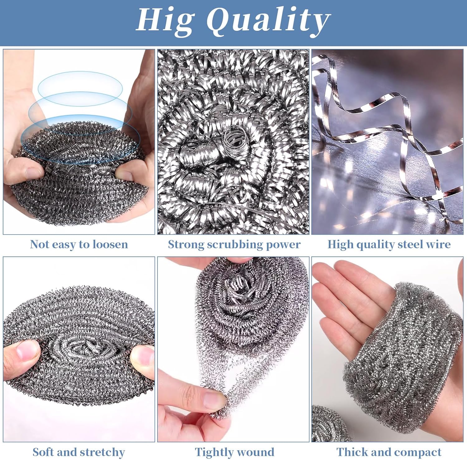 Stainless Steel Scrubber Scrubbing Scouring Pad Sponges Clean Pot Pan and Steel Wool for Kitchen Bathroom