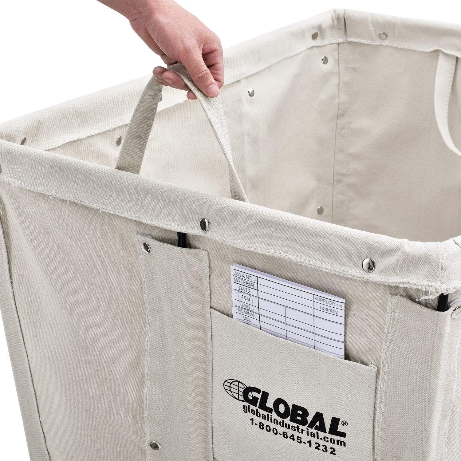 Global Industrial 12 Bushel, Canvas Basket Bulk Truck, 36" L x 26" W x 33-1/2"H, Unassembled, Rolling Laundry Cart, Commercial Material Handling Cart with Swivel Rubber Casters