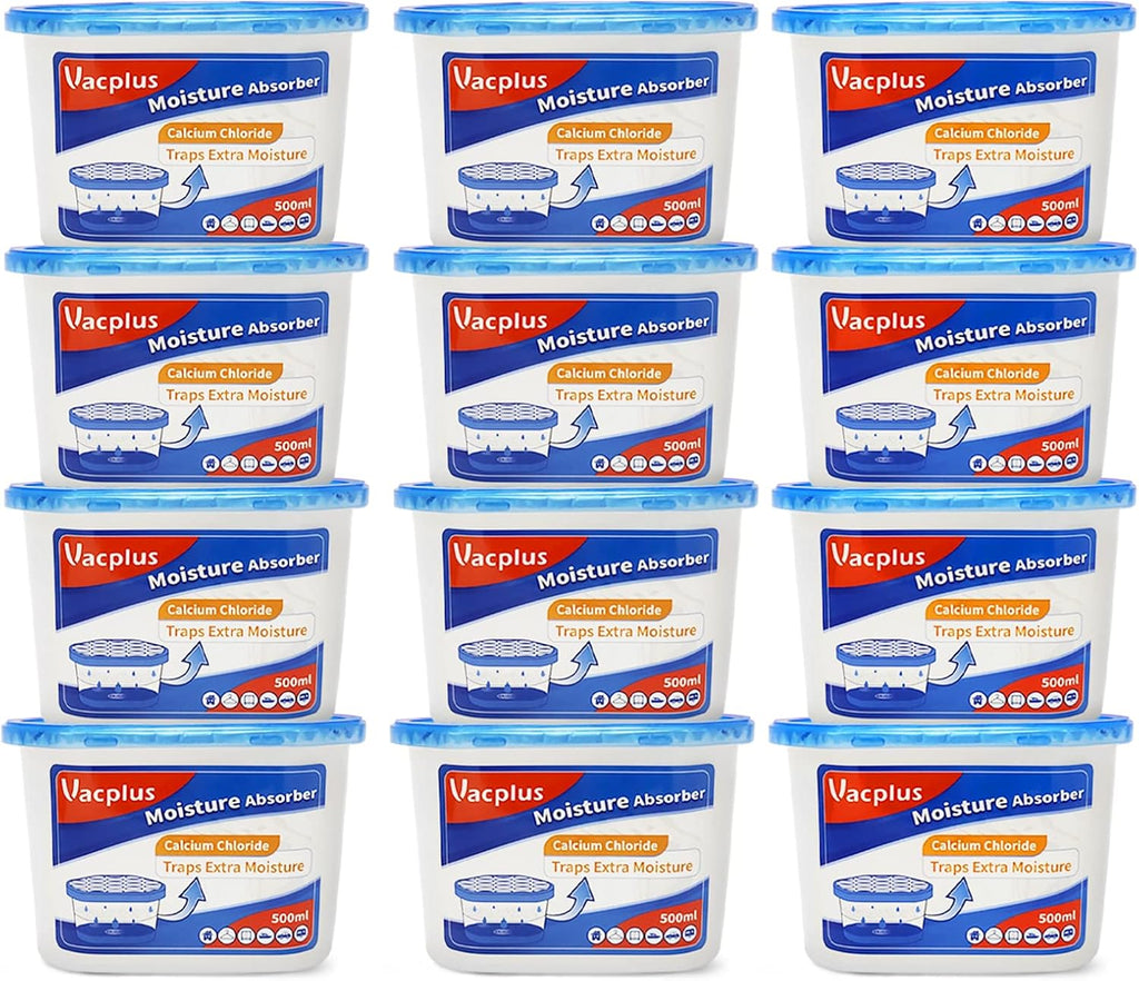 Vacplus Moisture Absorbers 12 Pack, 10.5 Oz, Humidity Absorber Boxes Attracts Extra Moisture from Your Bathroom, Closet, Kitchen, Dehumidifier for Closet (Fragrance Free), Blue