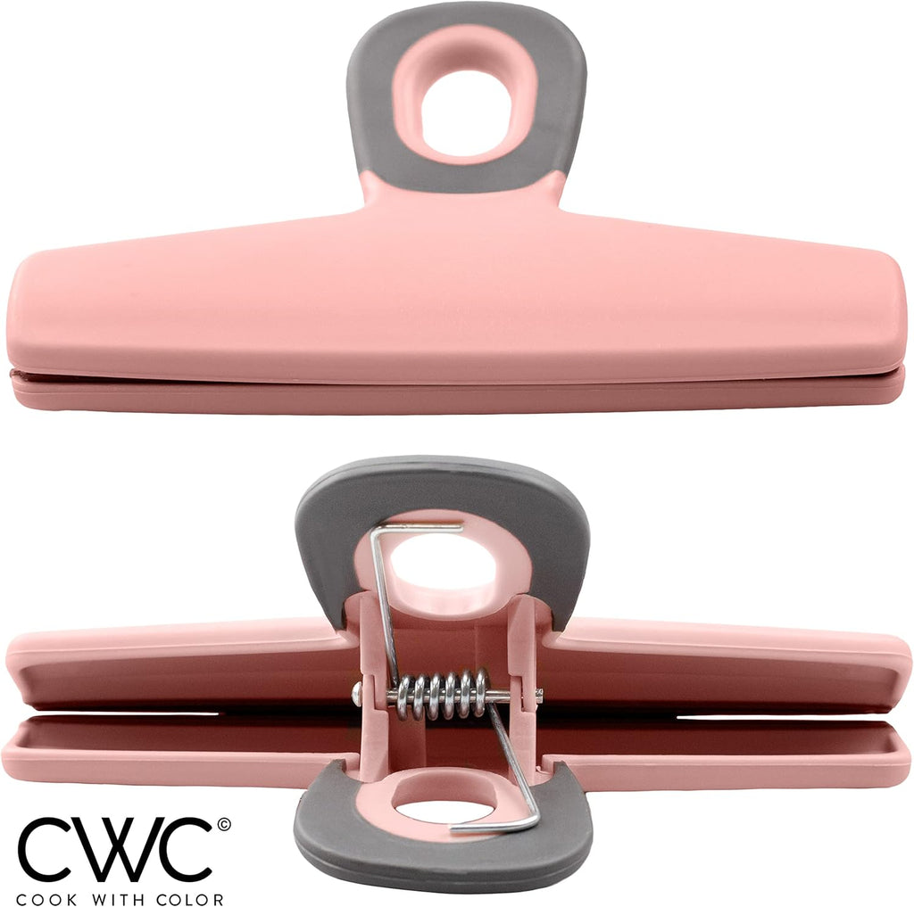 COOK WITH COLOR Food Clips - Wide Heavy Duty Chip Clips, Large Bag Clips for Food Storage with Air Tight Seal Grip, Pack of 8, Pink
