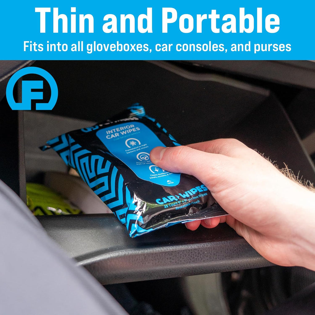 Fortress Car Wipes with Microfiber Cloth (25 ct, Pack of 6) for Interior Cleaning, Dashboard, Seats, Detailing, Steering Wheel [Travel Size] Skin-Safe Cleaner Supplies