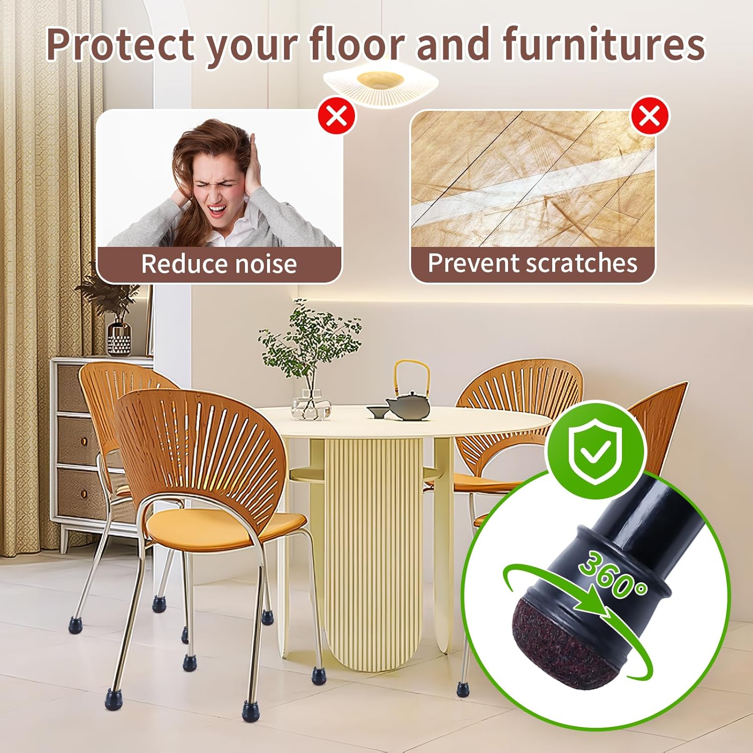 Ezprotekt 24 Pcs Extra Small Round Chair Leg Floor Protectors for Wooden & Ceramic Tiles Floors, Felt Silicone Furniture Pads Caps for Dining Table, Bar Chair Legs, Black (XS Fit: 2/5" - 11/20")