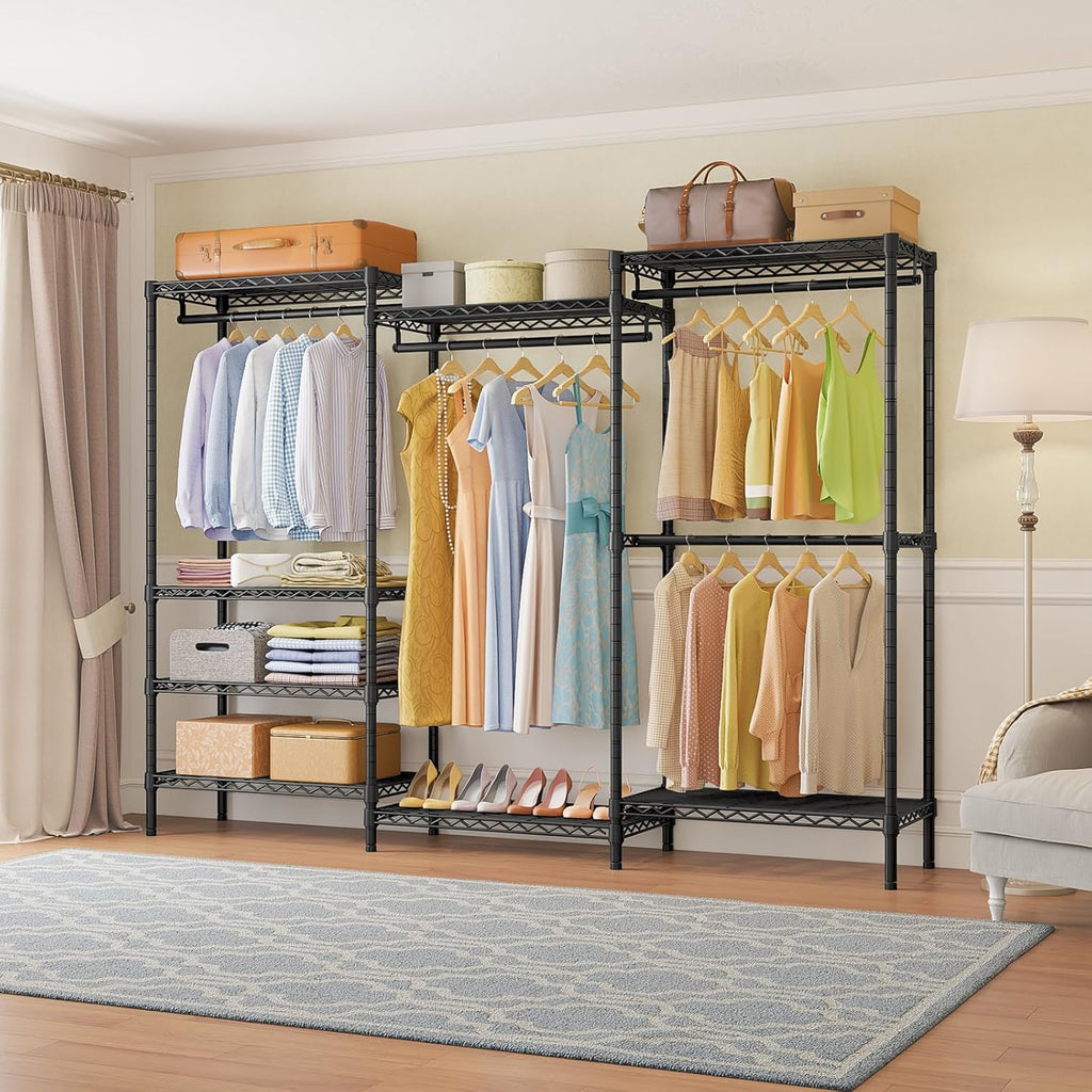 VIPEK V5 Plus Large Portable Closet Rack Freestanding Wardrobe Closet, Multi-Functional Clothes Rack Heavy Duty Metal Clothing Rack for Hanging Clothes, 85.4" L x 15.7" W x 76.4" H, Black