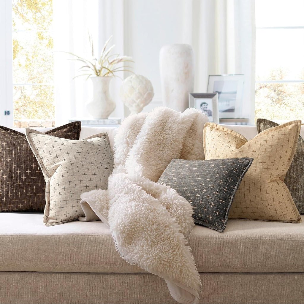 ZWJD 12x20 Pillow Covers Set of 2 Soft Polyester Textured Pillow Covers with Stylish Flange Edge Cozy Farmhouse Throw Pillows for Couch Bed Sofa Living Room