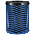 Global Industrial Outdoor Diamond Steel Trash Can with Flat Lid and Plastic Liner, 36 Gallon Capacity, Blue, Thermoplastic Coating, 23-1/2" Diameter, 30" H