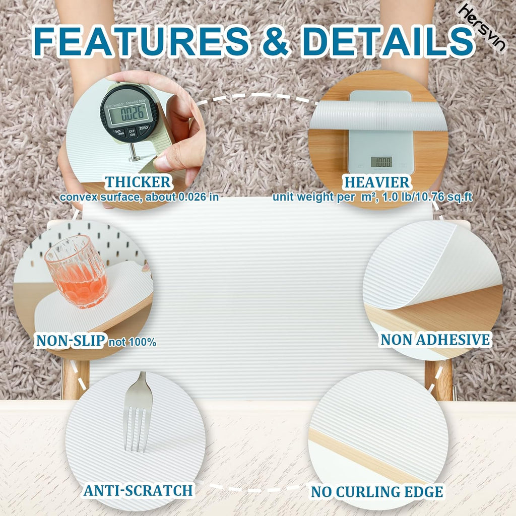 Shelf Liners 20 in x 20 ft EVA Drawer Mats, Non-Adhesive Cupboard Protector, Kitchen Cabinet Lining Fridge Liner (White Stripe, 50.8x610cm)