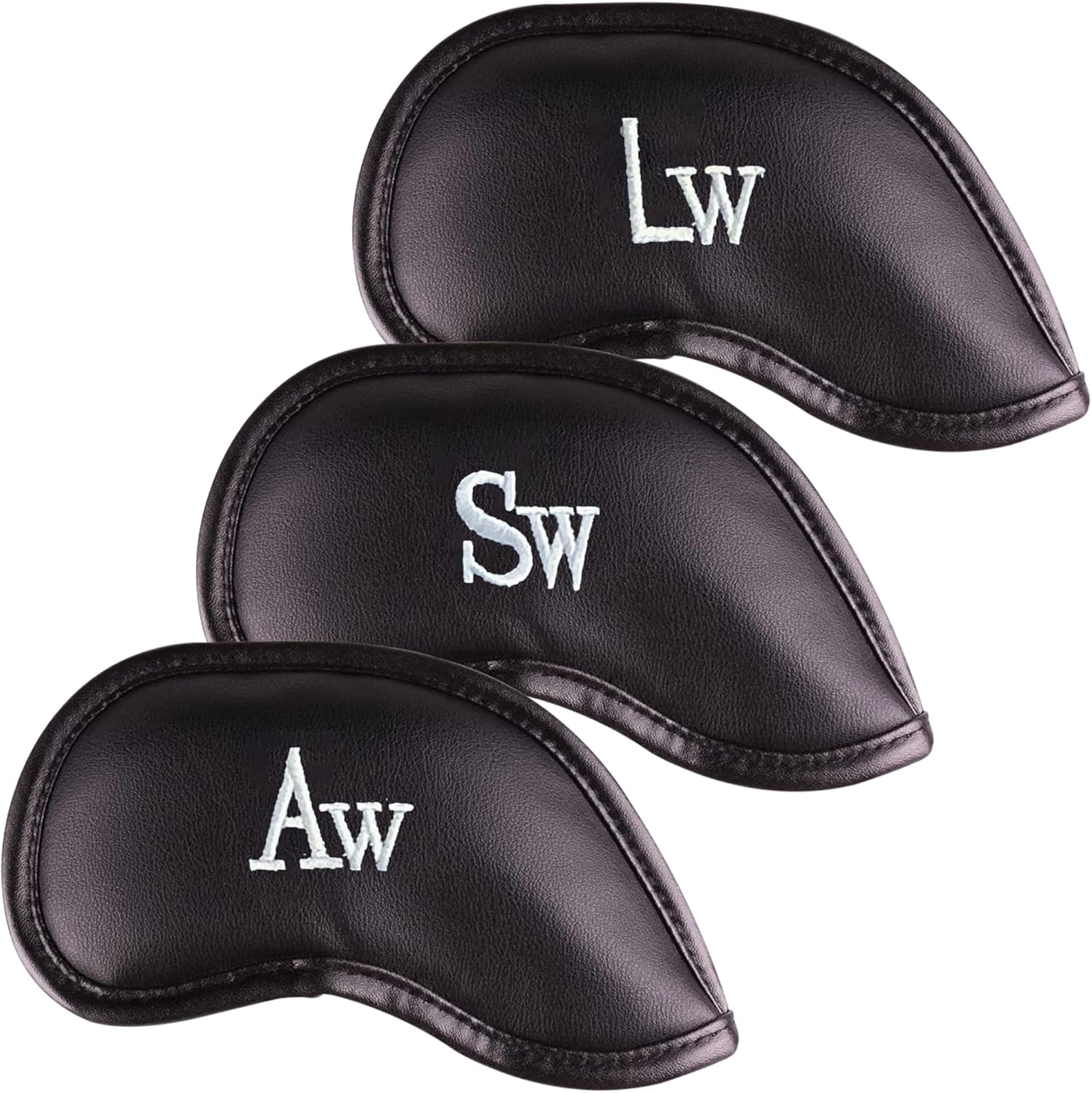 Premium Magnetic Leather Iron and Wedge Golf Club Head Covers | Set of 10 | Fits Most Clubs | Embroidered Club Label on Both Sides of Club Head Cover