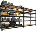 PrimeZone 2 Pack Heavy Duty Adjustable 5 Tier Garage Storage Shelves - 47" W x 18" D x 71" H, Metal Utility Rack Shelf Unit for Warehouse, Pantry, Closet, Kitchen, Black