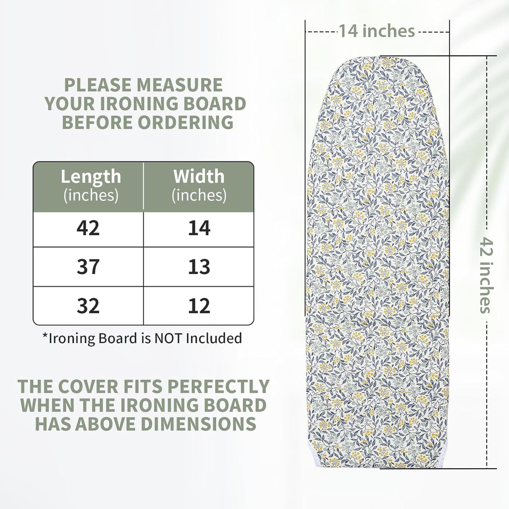 Seiritex Over The Door Ironing Board Cover 14 x 42 inch, Thick Padding and Heat Reflective with Hook and Loop Fasteners, 3 Layers Iron Board Cover (Flora)