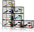 New Gray 8 Pack Shoe Boxes Stackable, Large Shoe Storage Organizer with Lids,Drop Side Shoe Containers for Entryway,Sneaker Storage Fit up to US Size 13 for Men/Women(13’’x 10.6”x 8.3”)