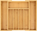 VaeFae Bamboo Drawer Organizer, Expandable Silverware Drawer Organizer, Cutlery Tray with Dividers for Kitchen Utensils, Medium