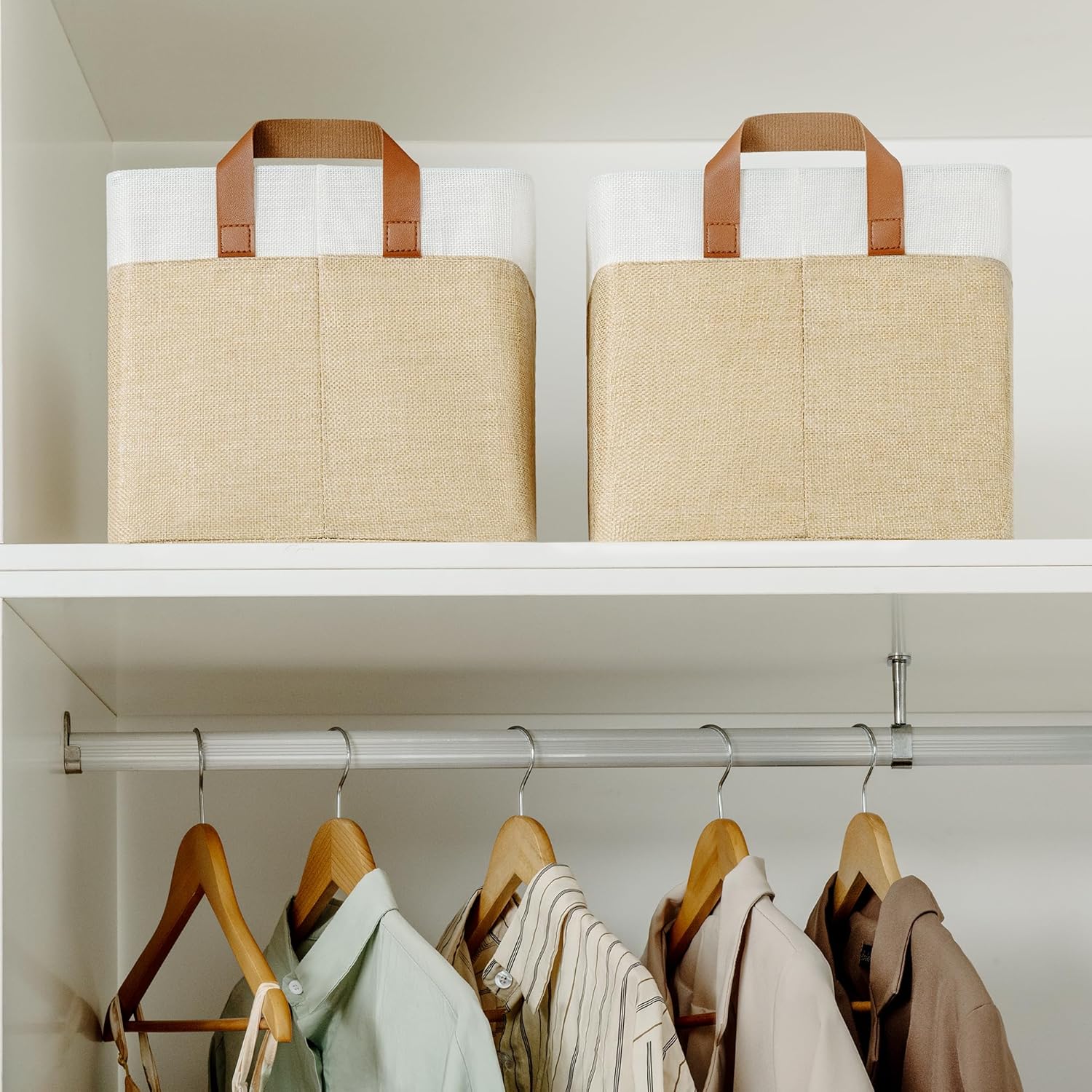 GRANNY SAYS Storage Baskets for Shelves, Closet Organizer Bins, Clothes Storage Bins with Metal Frame, Extra Large Baskets for Organizing and Storage, Collapsible, Khaki, 2-Pack