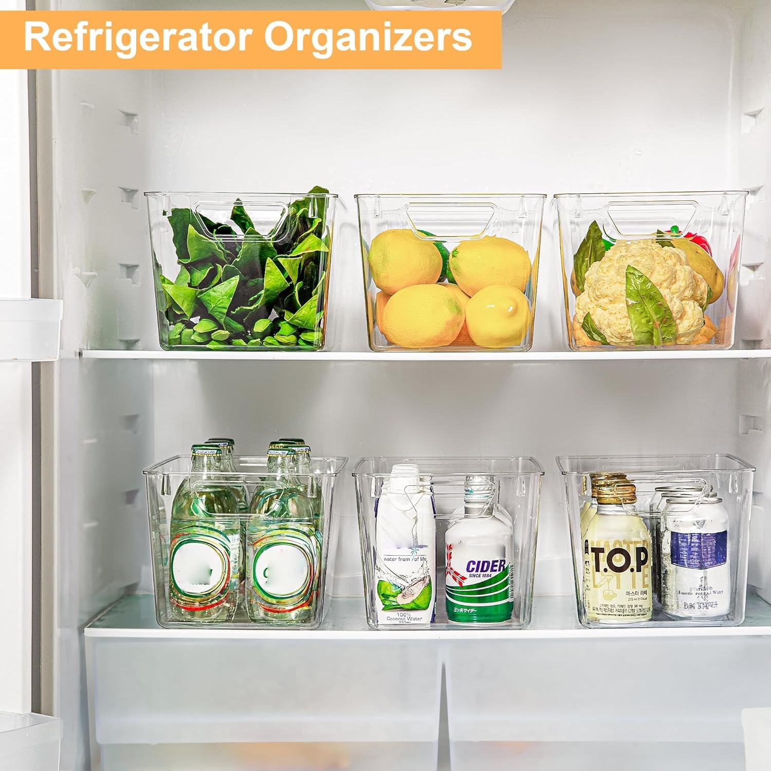 Attelite Clear Plastic Storage Bins,Large 6 Pack Pantry Organizer with Handle,BPA Free Plastic Storage Containers for Fridge,Closet,Bathroom,Under Sink and Kitchen Organization