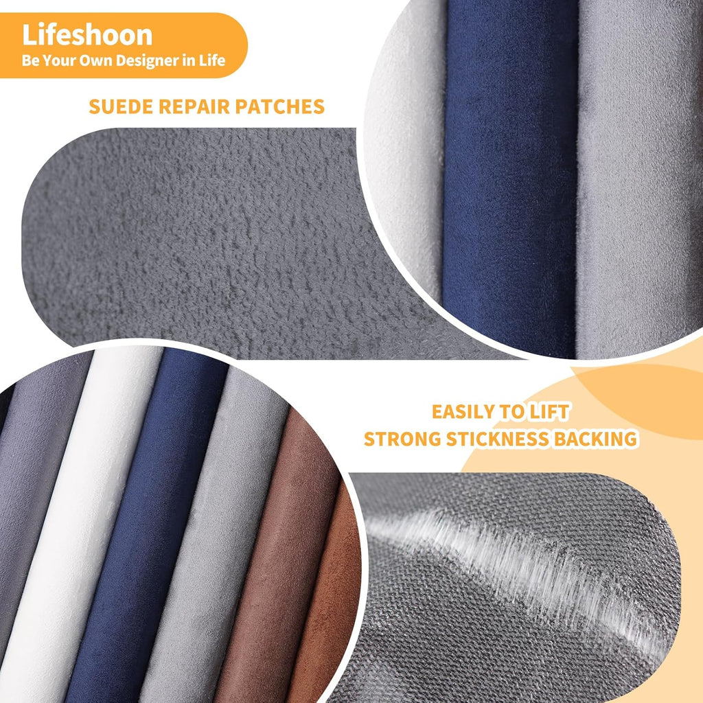 Fabric Repair Patches, 17X158 Inch Self-Adhesive Suede Patches Tape Durable, DIY Large Fabric Repair for Sofa, Couches, Furniture, Chair, Clothing （17X158 Inch, Dark Blue）