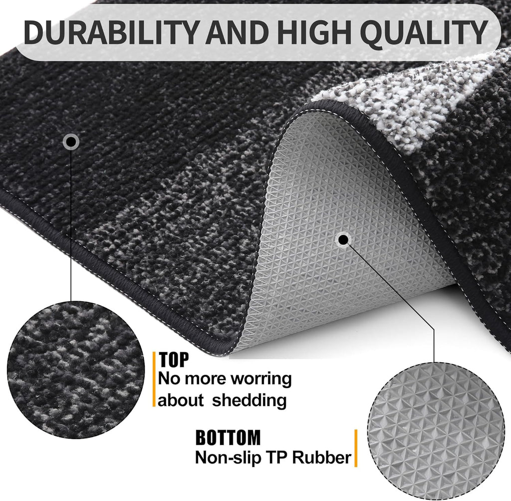 Kitinjoy Indoor Outdoor Door Mat, 36x24 Non-Slip Absorbent Dirt Trapper, Low-Profile Washable Inside Entrance Front Floor Mat, Sturdy Soft Entry Doormats for Entryway, Black