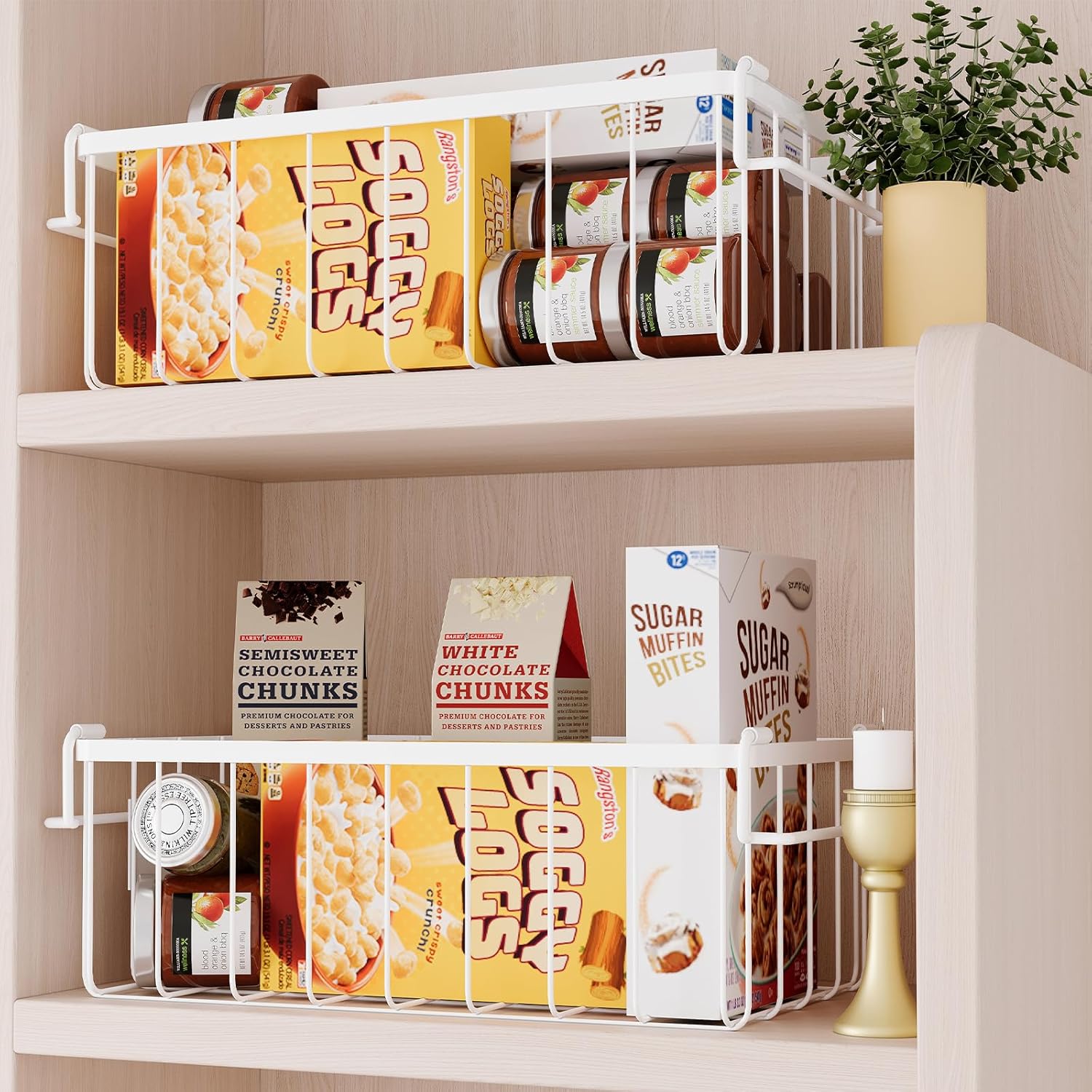 Freezer Storage Organize Baskets - 3 Pack Stackable Deep Freezer Organizer Bins for Most 7 Cu.FT Chest Freezer with Handles, Sturdy but Light, Metal Coated, Add Space, Easy to Reach