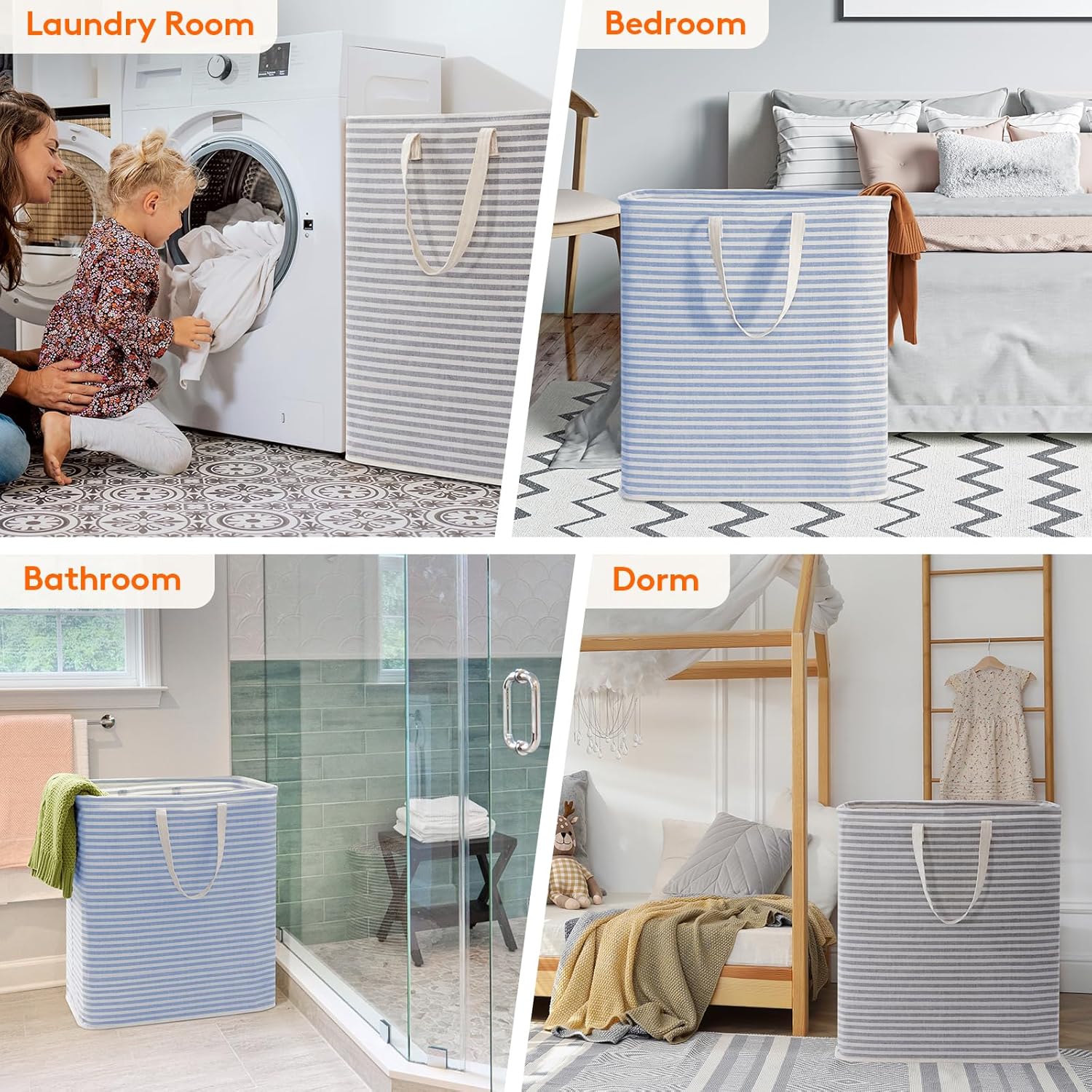 Lifewit 2 Pack Laundry Hamper Large Collapsible Laundry Basket, Freestanding Waterproof Cloth Hamper with Easy Carry Handles in Laundry Room Bedroom Bathroom Dorm for Adult, Grey&Blue, 2 x 100L