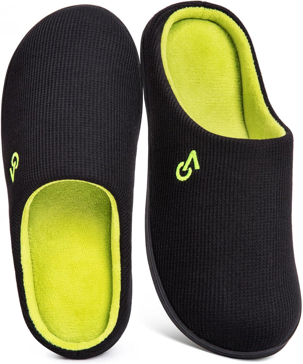 VeraCosy Men's Two-Tone Memory Foam House Slippers Indoor Outdoor Durable Rubber Sole