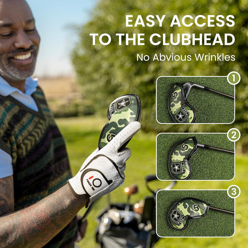 FINGER TEN Premium Synthetic Leather Stylish Iron & Wedge Golf Head Covers Value 12 Piece Set, Embroidered Labels & Fits Most Clubs Gift Set, Travel Protection Accessories