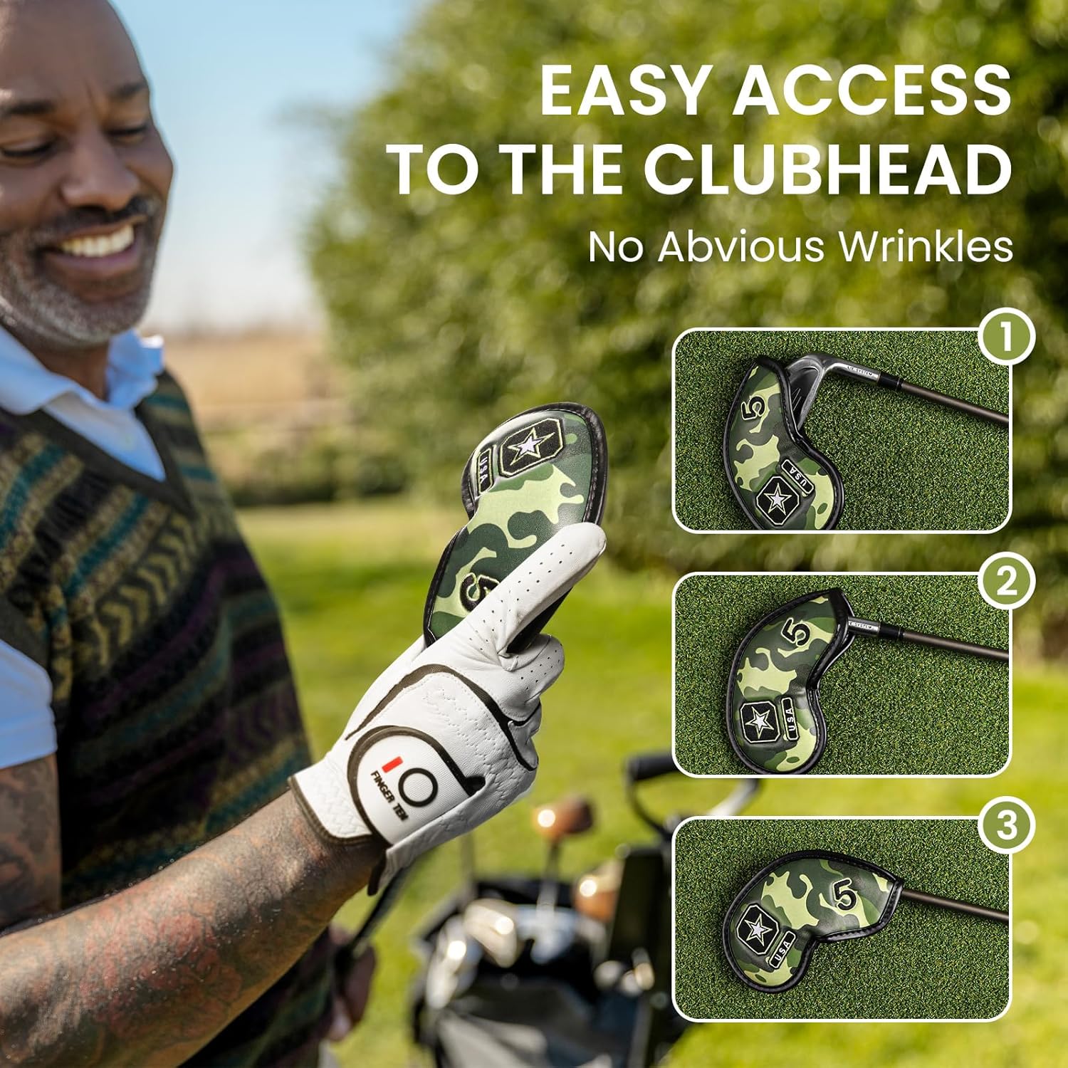 FINGER TEN Premium Synthetic Leather Stylish Iron & Wedge Golf Head Covers Value 12 Piece Set, Embroidered Labels & Fits Most Clubs Gift Set, Travel Protection Accessories